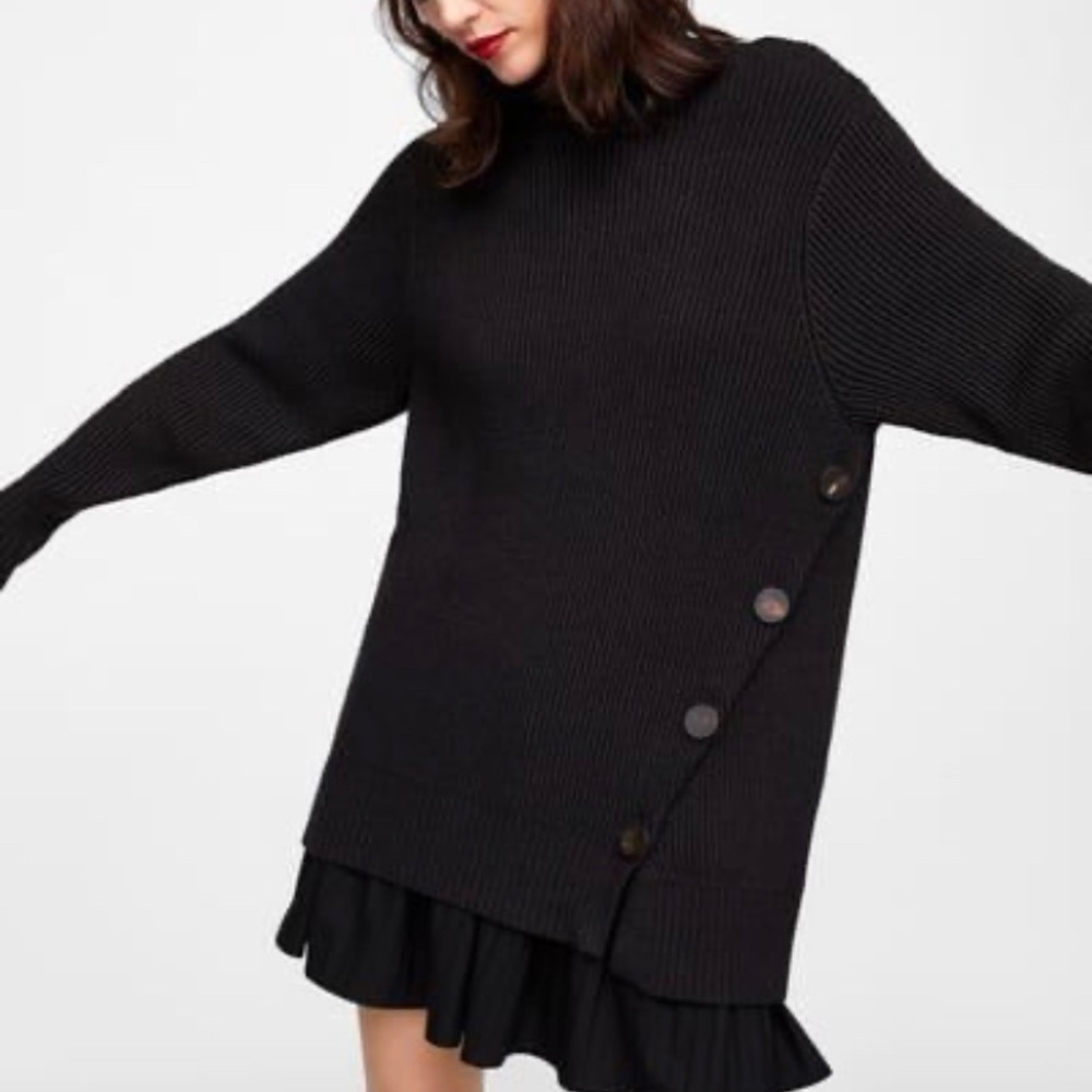 NWOT Zara Knit Turtleneck Sweater Buttons Brown Small S 5536/116
